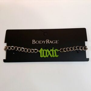 Silver tone  Body Rage Yellow color "TOXIC" Necklace, 16+2-inches